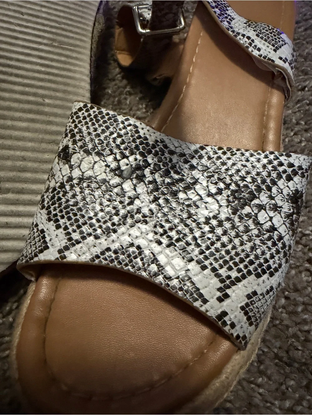 Womens Snake-Print Espadrille Ankle-Strap Platform Sandals - White